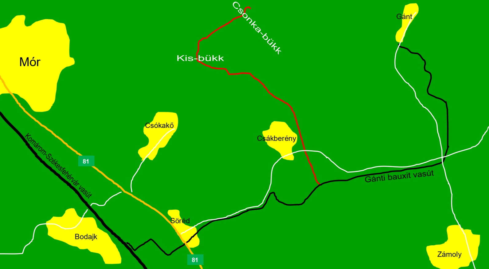 A csákberényi erdei kisvasút nyomvonala